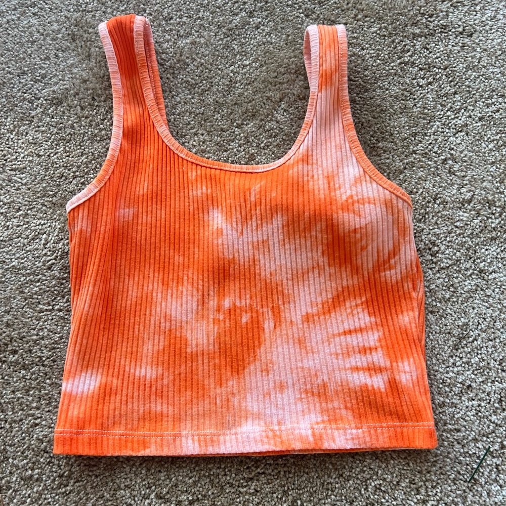 Orange Marble Crop Tank Top